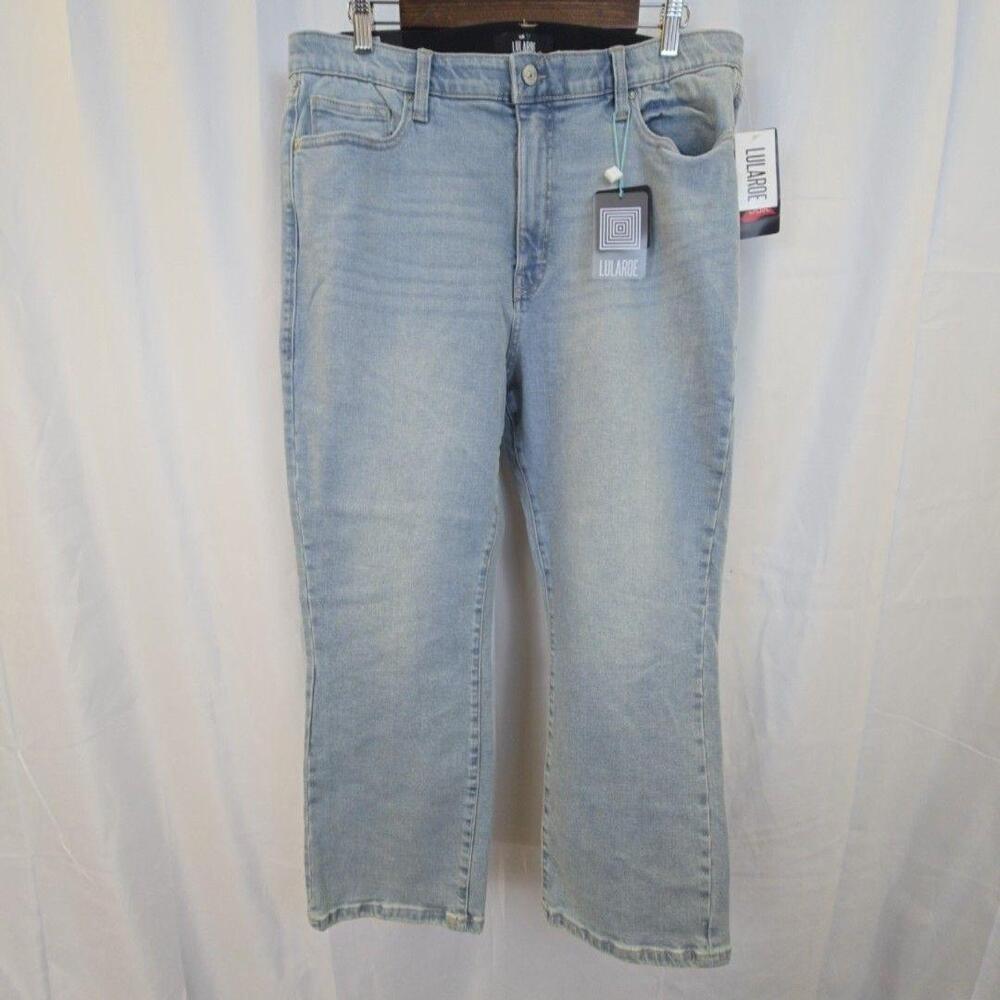 LuLaRoe Jeans Womens 34 Blue Light Wash High Rise Crop Kick Flare Stretch Denim